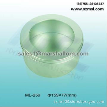 round tin box with clear window, candy box, metal box